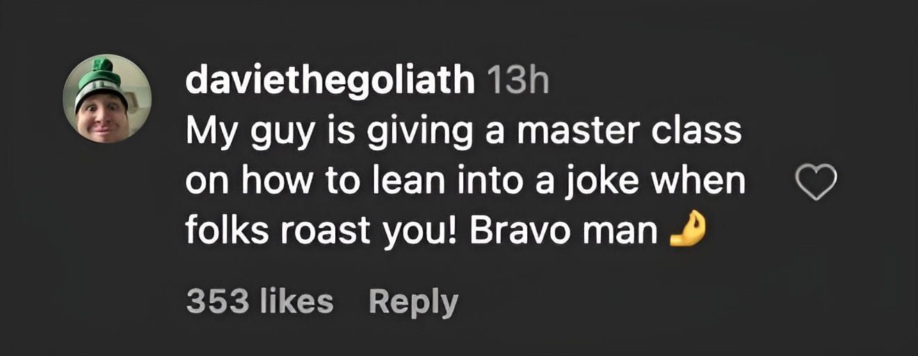 Komentář fanouška na IG