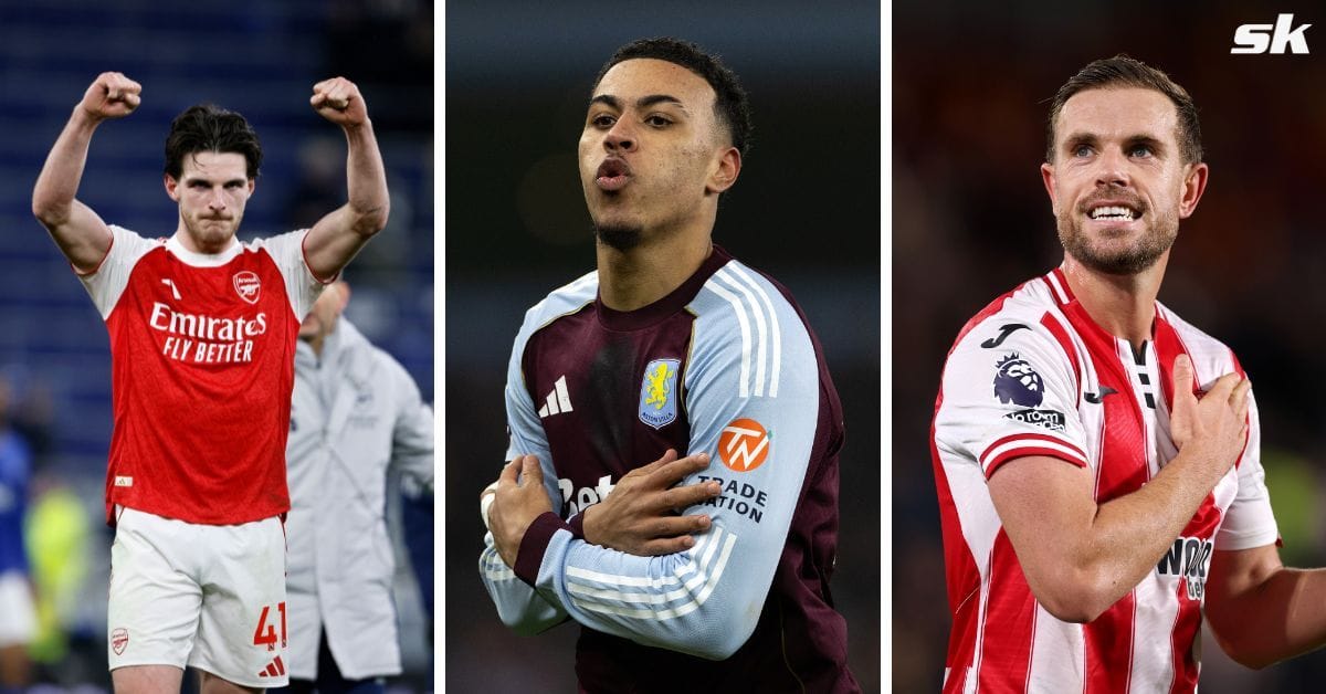 Declan Rice and Jordan Henderson react after Morgan Rogers’ brilliant ...
