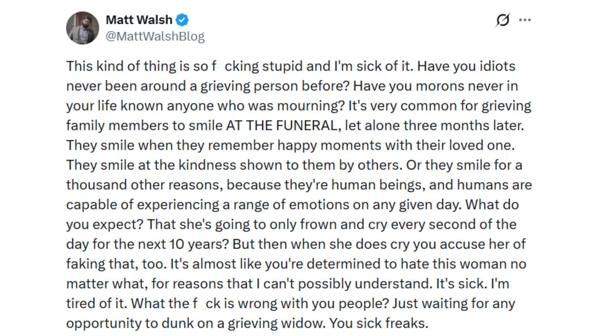 Screenshot of Matt Walsh&#039;s tweet (Image via X/@MattWalshBlog)