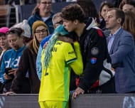 Trinity Rodman being consoled by boyfriend Ben Shelton after Washington Spirit's loss in the 2025 NWSL Championship match (Source: Getty)