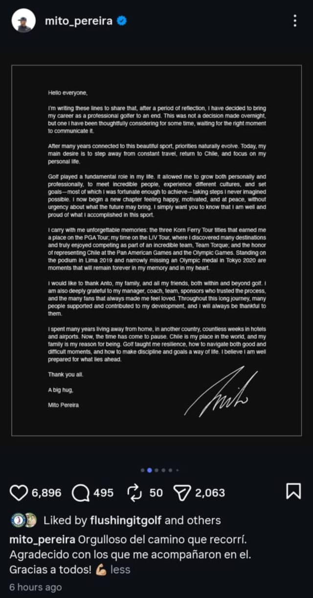 Screenshot of Mito Pereira's Instagram post (via @mito_pereira)