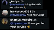 Screenshots of fans' replies to Myles Straw's comment (Image from - Instagram.com/@ktuck_30)