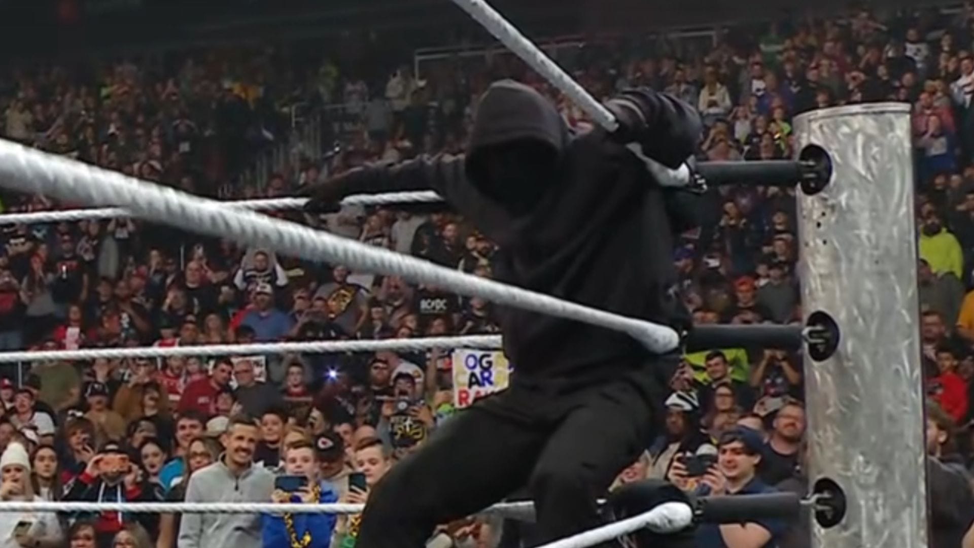 The star was wearing his hood and mask (Credit: WWE RAW)