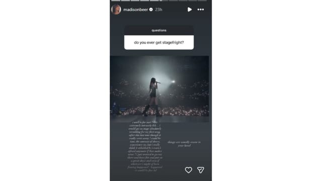 Beer shared her anxiety while dealing with stage fright. (Credit: @madisonbeer)