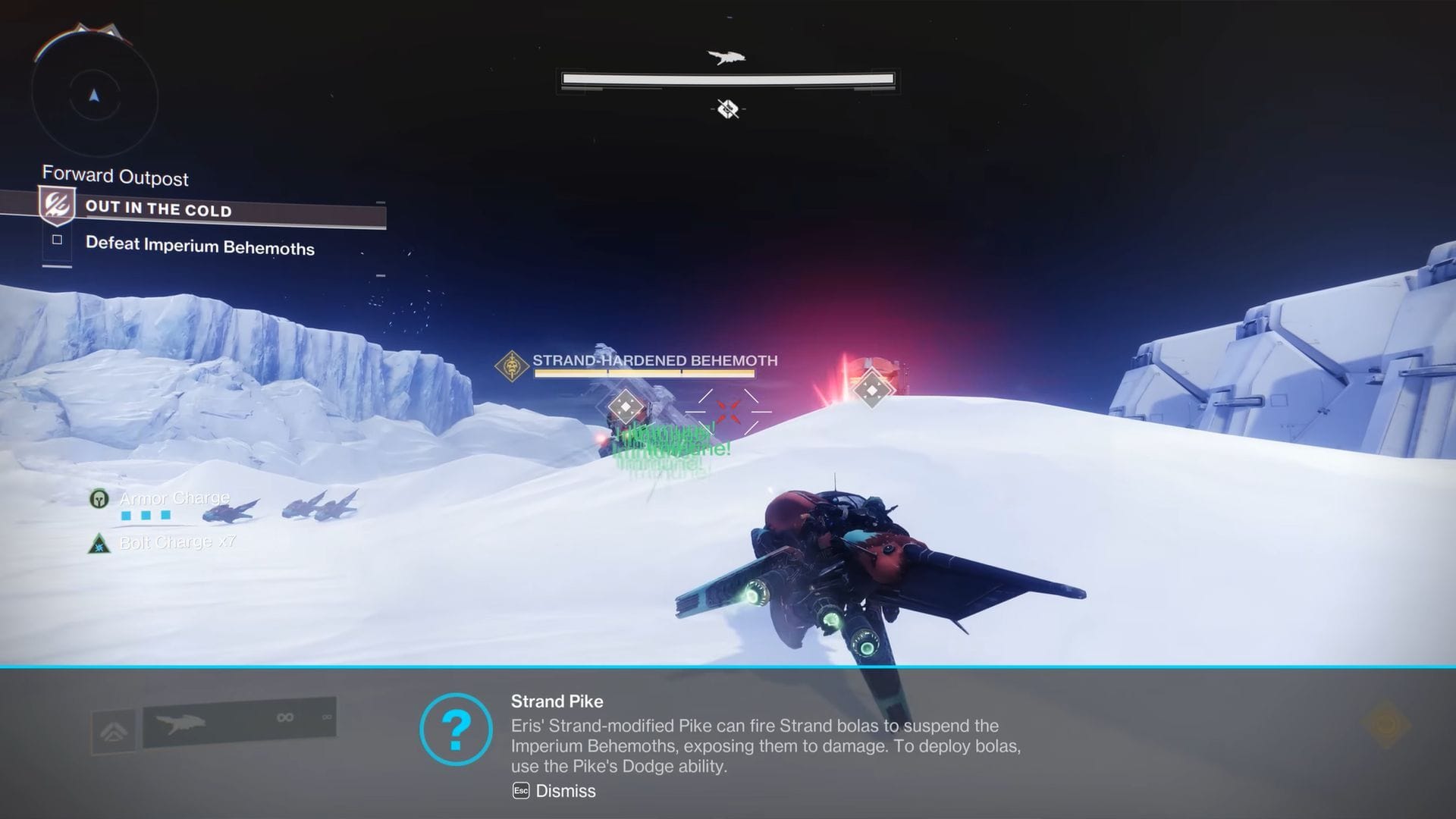 During the final phase of the mission, you will need to use the Pike to break down the Imperium Behemoths' shields (Image via Bungie)