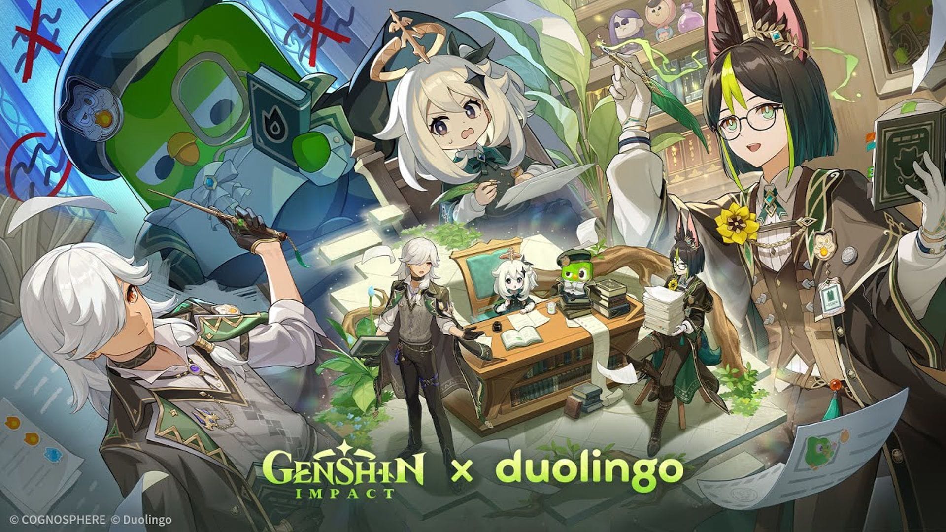 Official art for Genshin Impact &times; Duolingo Collaboration Teaser: Paimon