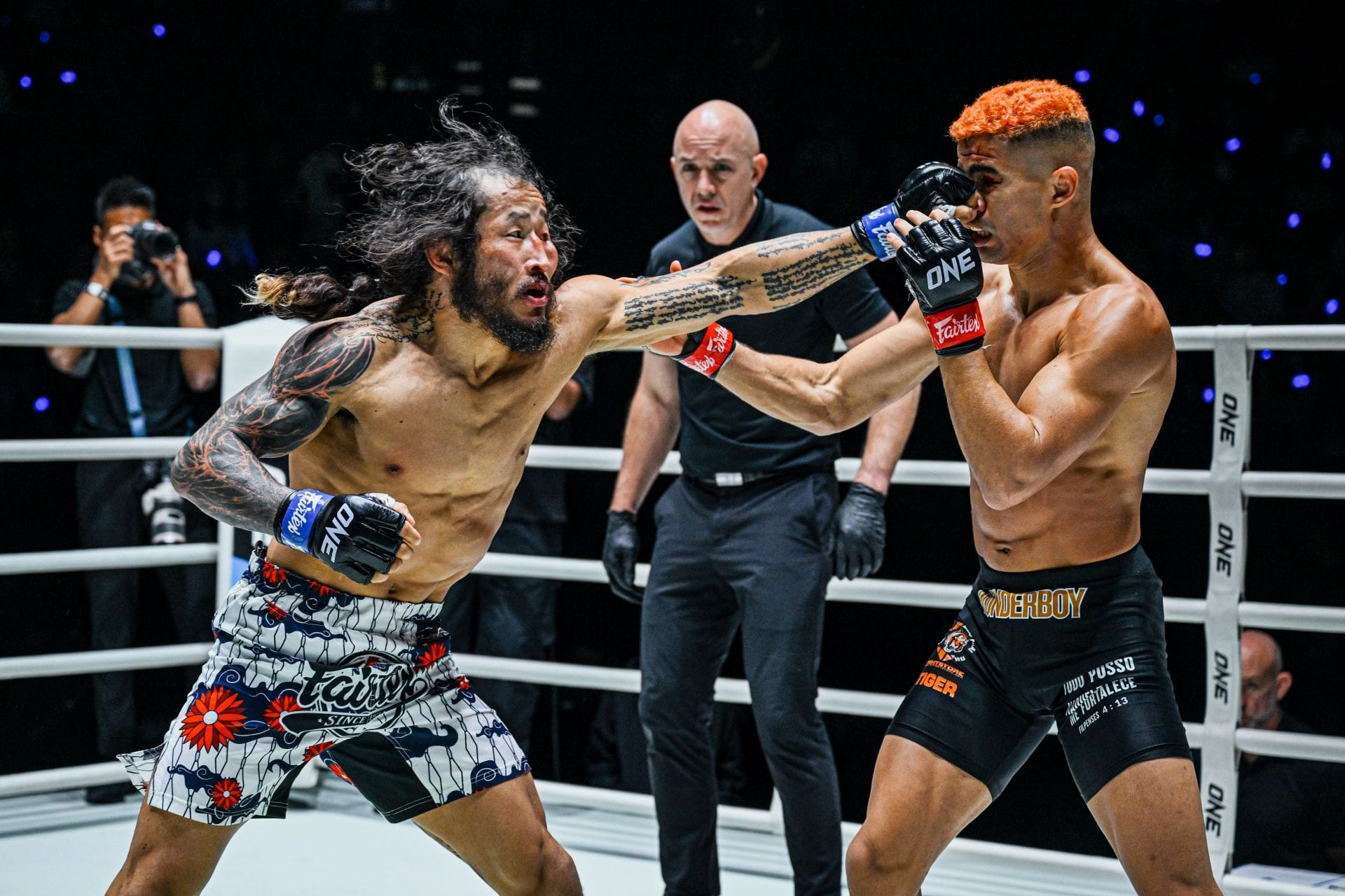 (From left) Enkh-Orgil Baatarkhuu and Fabricio Andrade provided fans with a full-on brawl at ONE Fight Night 38. [Image: ONE Championship]