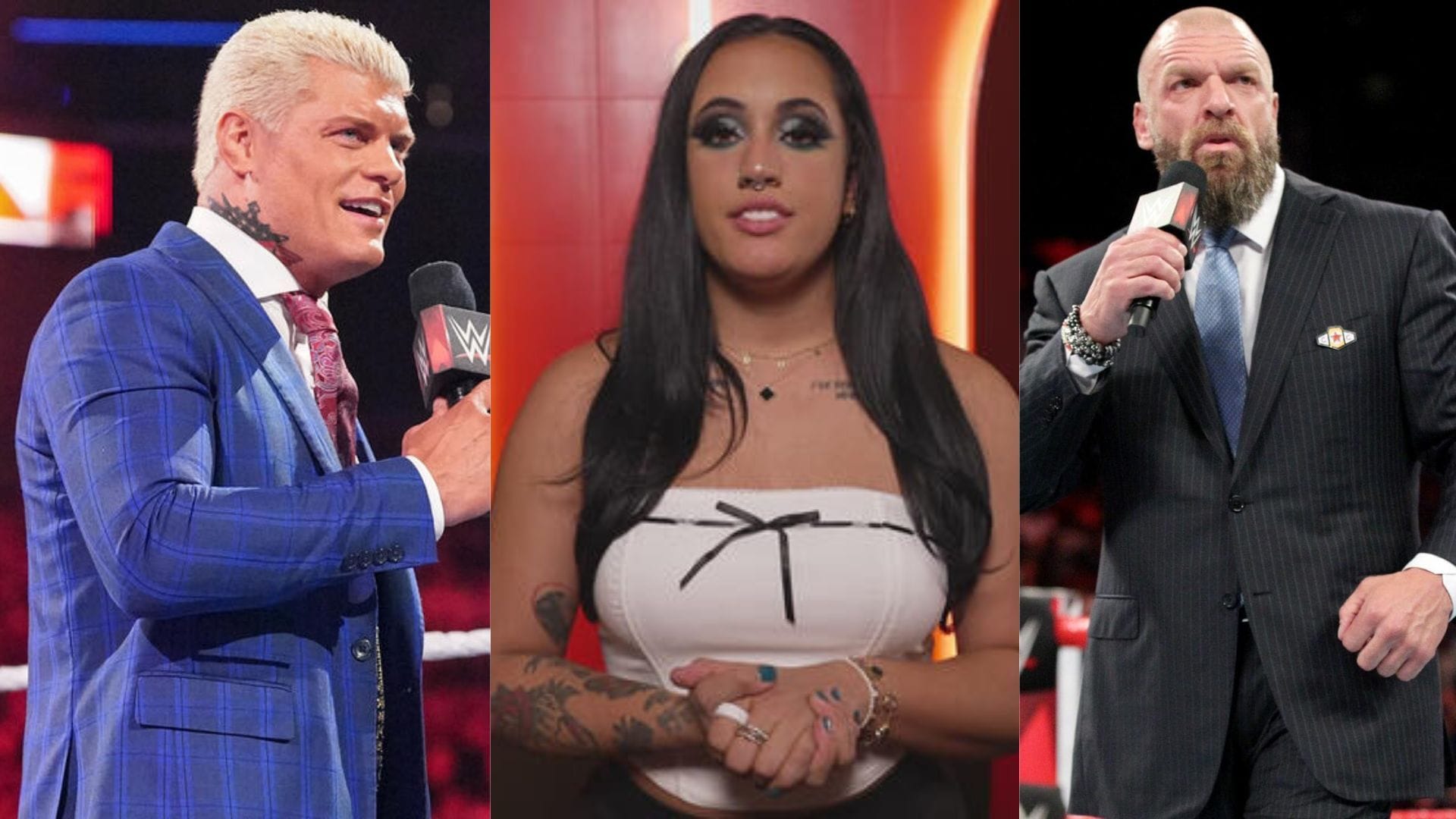 Cody Rhodes [left], Ava [center], and Triple H [right] [Image Credits: WWE.com]