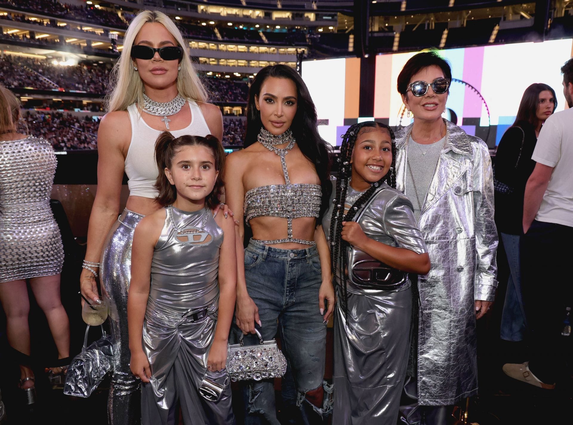  Khlo&eacute; Kardashian, Penelope Disick, Kim Kardashian, North West and Kris Jenner attend the &quot;RENAISSANCE WORLD TOUR&quot; at SoFi Stadium on September 04, 2023 (Image via Getty)
