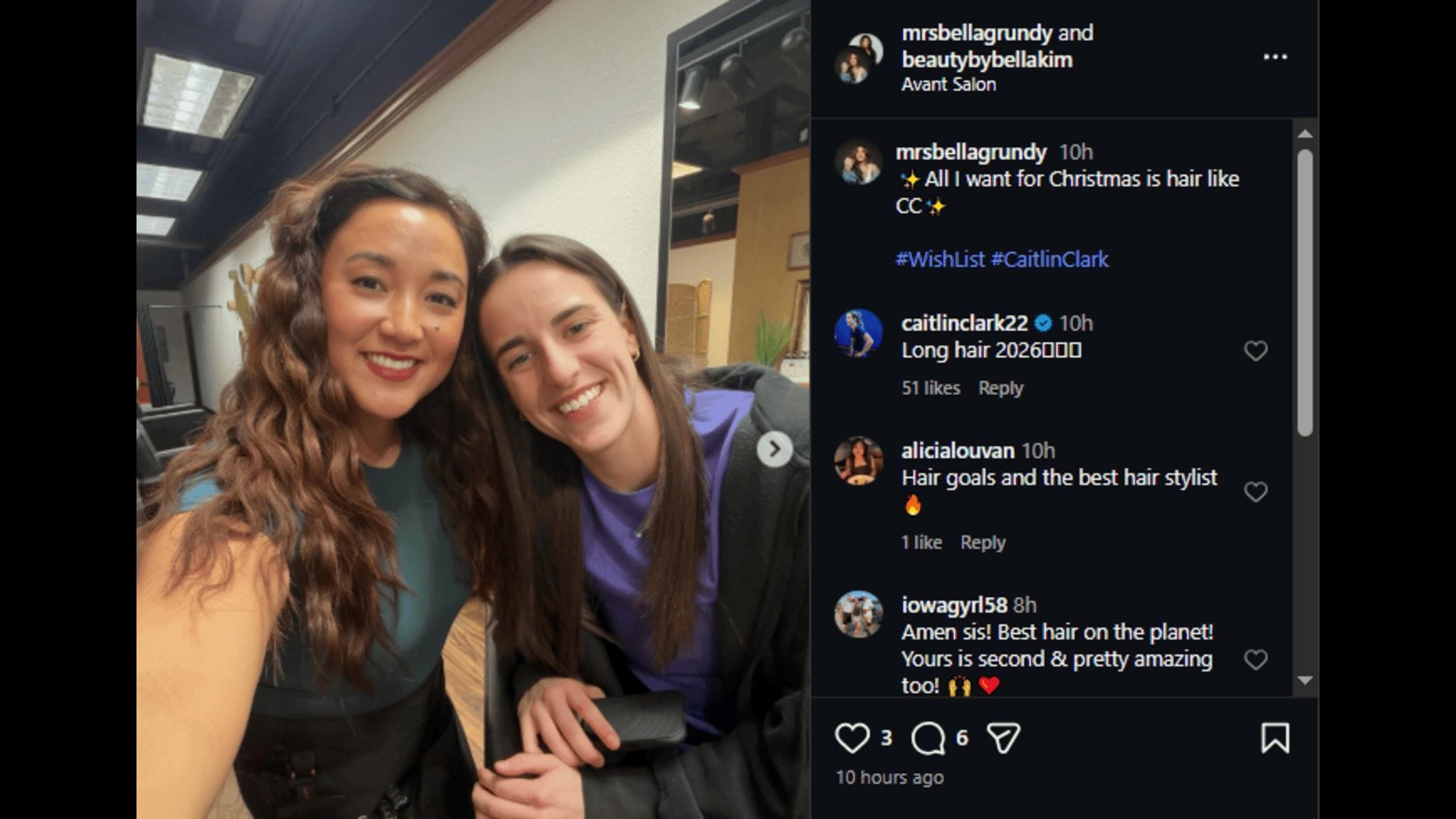 Caitlin Clark teases a hair transformation in 2026. Credit: Bella Grundy/IG