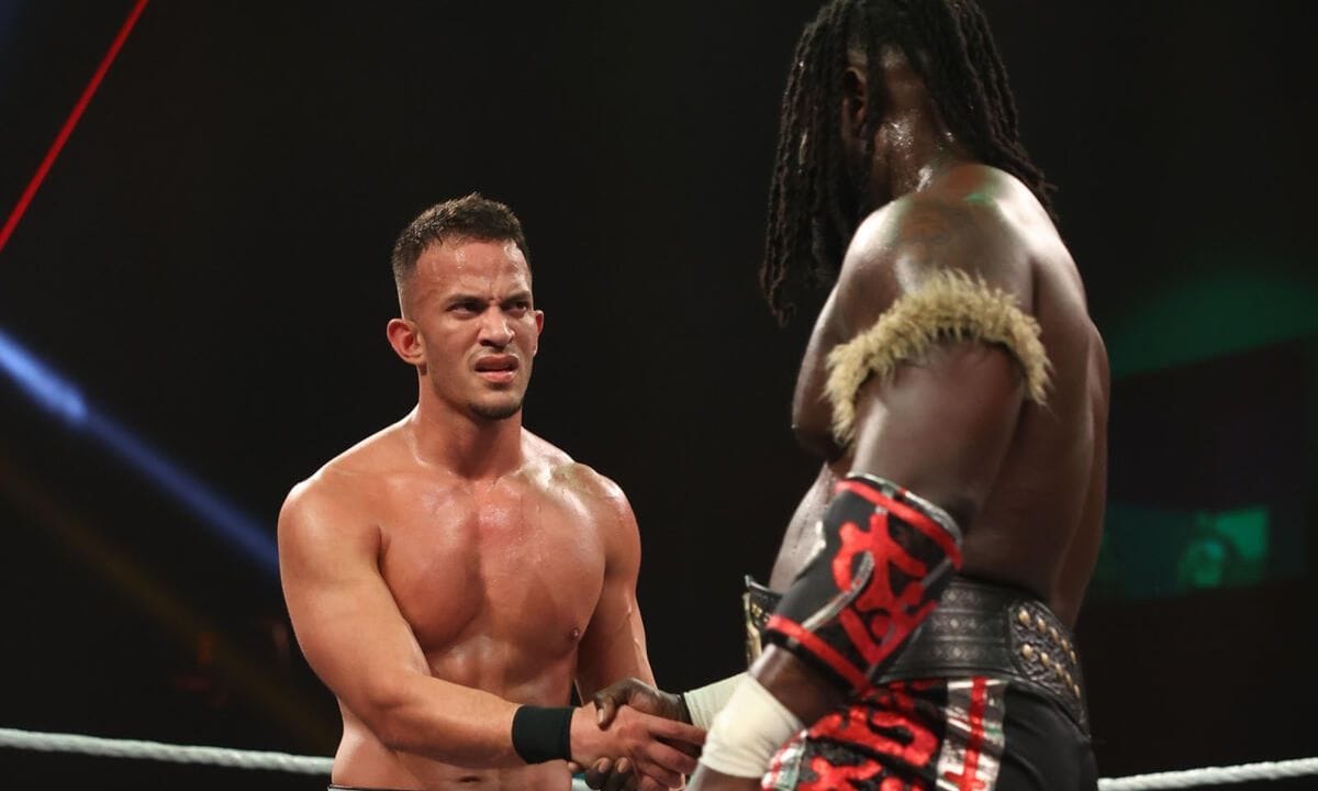 WWE superstar, Ricky Saints (L) and Oba Femi (R) after their match at NXT Deadline on December 6, 2025. [Photo credit: WWE.com]