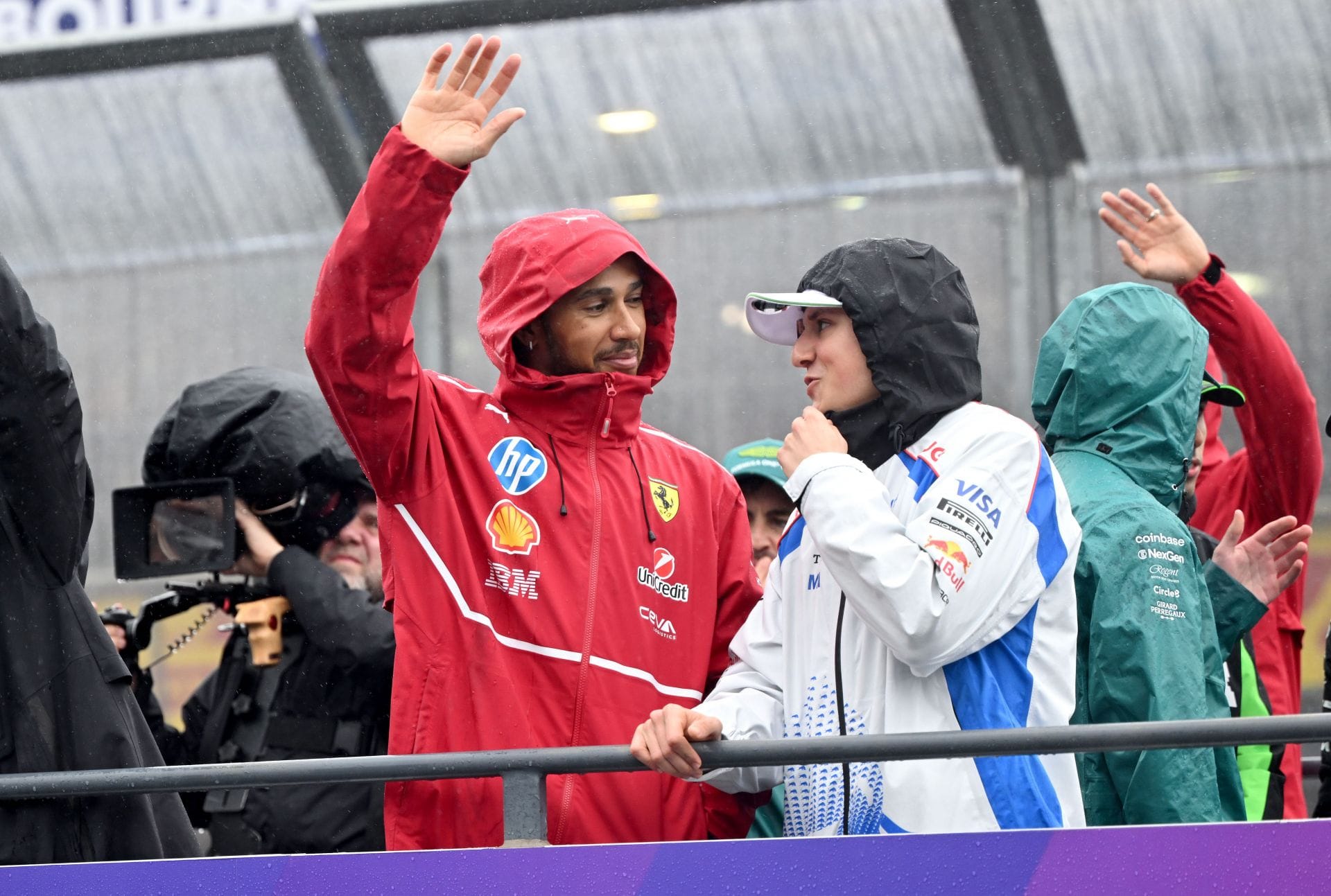 Lewis Hamilton of Scuderia Ferrari and Isack Hadjar of Racing Bulls at Albert Park Circuit. Source: Getty