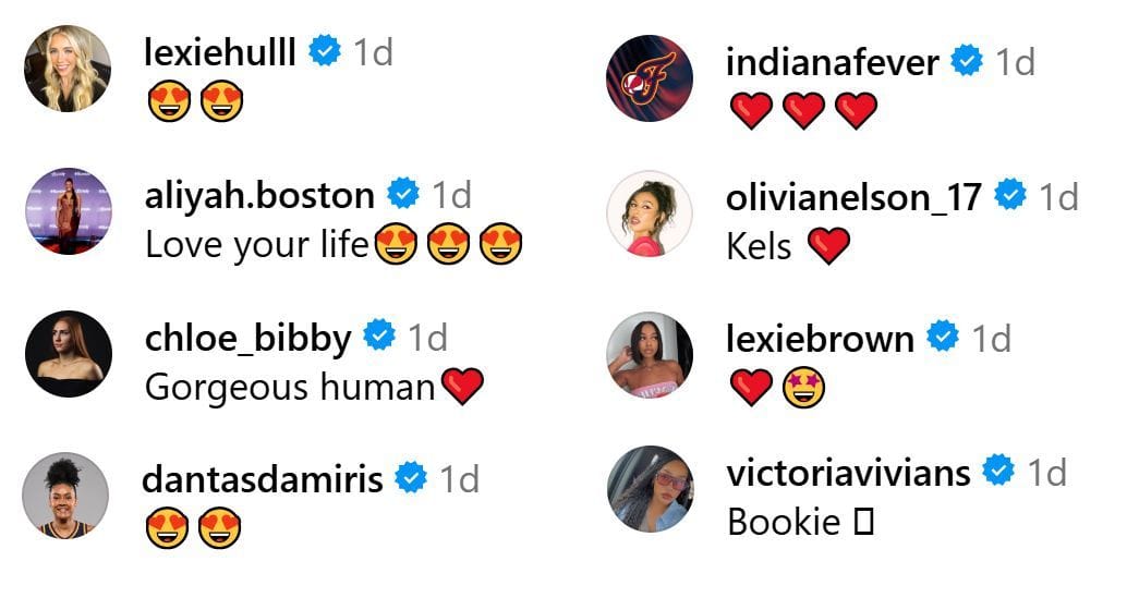 Players react to Kelsey Mitchell&#039;s post. (Photo: @kelz_hoop on Instagram)