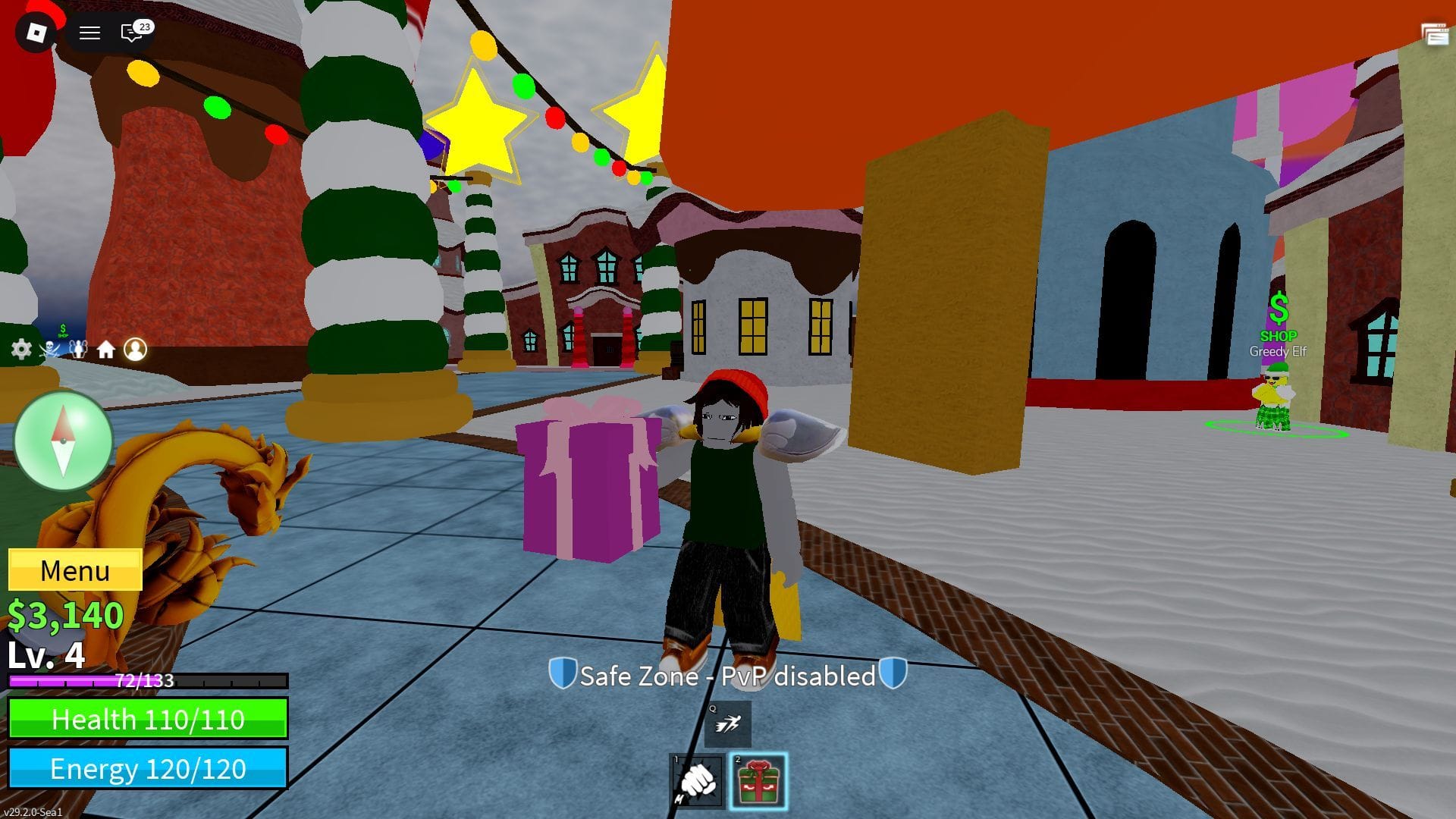 Presents can be opened, dropped, or stored (Image via Roblox)