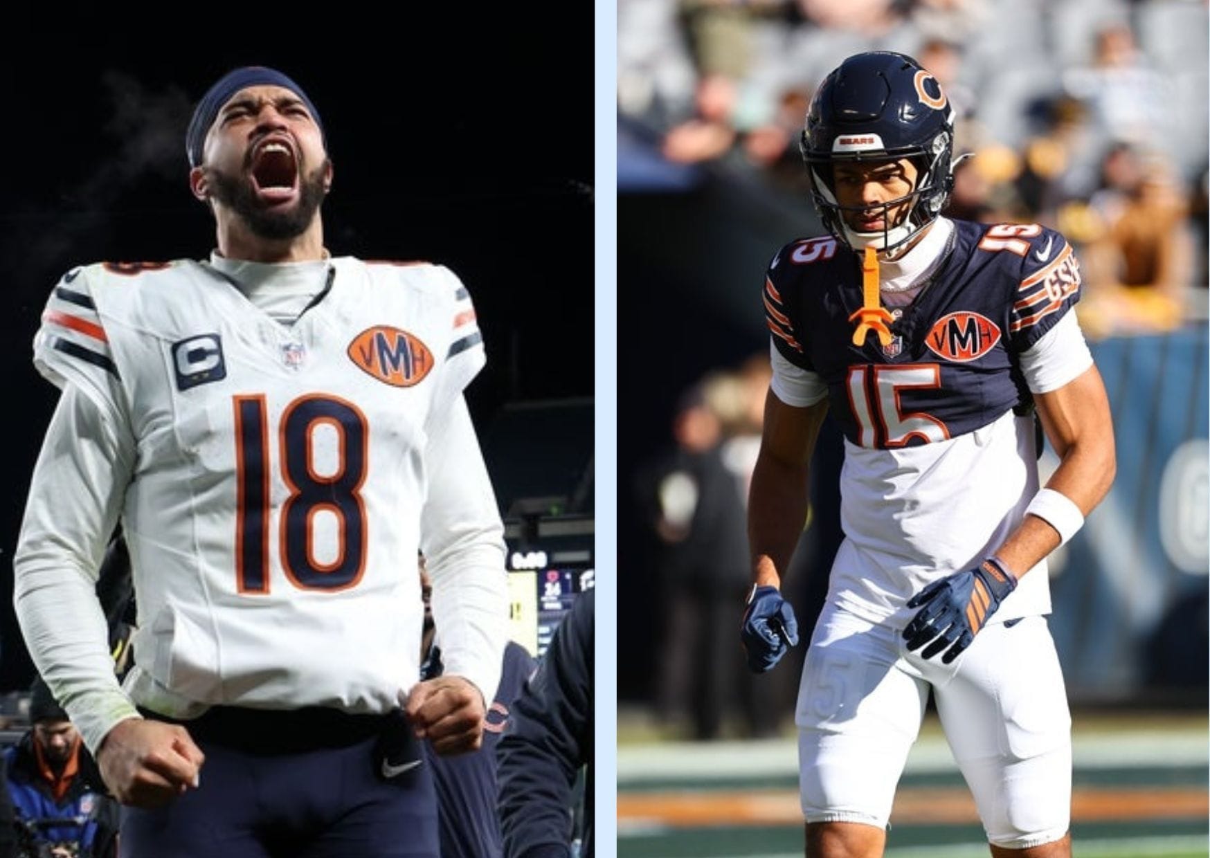 Chicago Bears quarterback Caleb Williams and wide receiver Rome Odunze