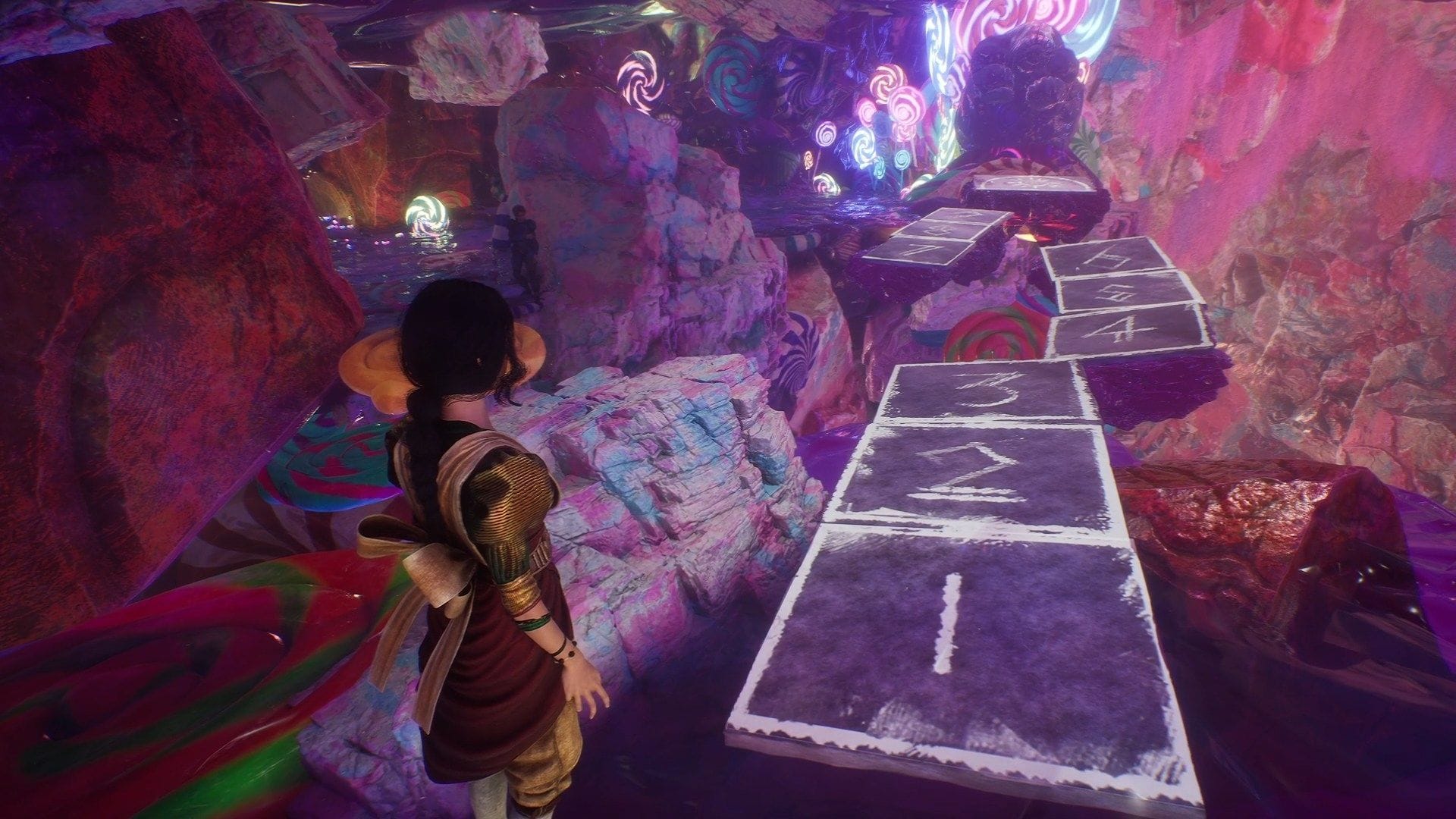 All Hopscotch tile locations in Clair Obscur Expedition 33 Verso's Drafts 38 Jump to cross the gaps and step on the correct tiles (Image via Kepler Interactive)