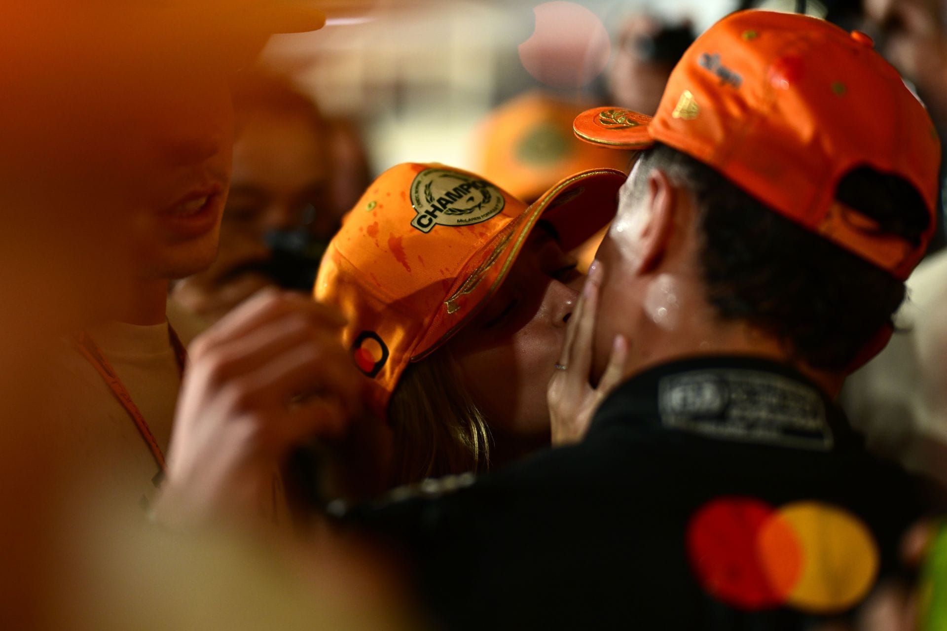 2025 F1 World Drivers Champion Lando Norris kisses Magui Corceiro. Source: Getty