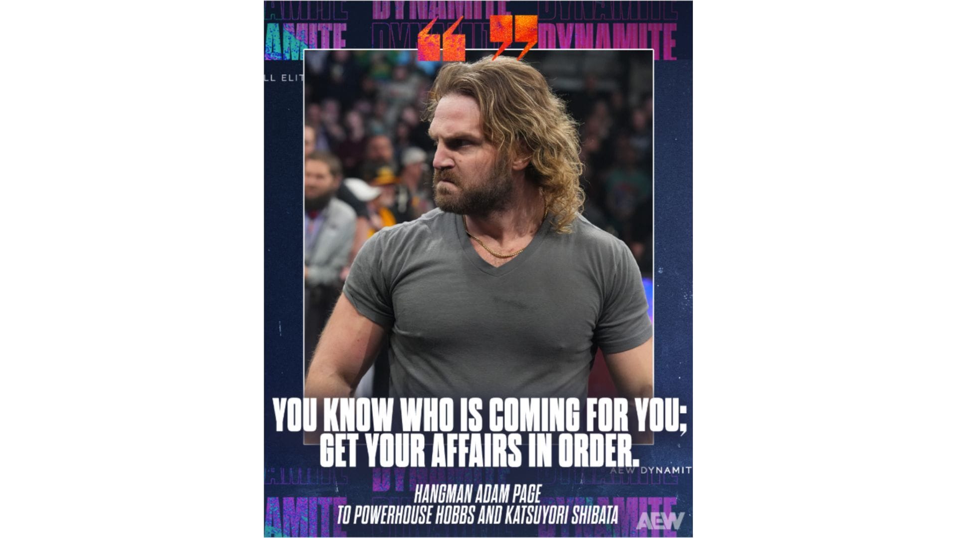 Hangman Page&#039;s warning to trios champions Katsuyori Shibata and Powerhouse Hobbs [Source: @AEW on Instagram]