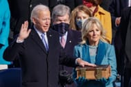 Joe Biden is sworn in as U.S. President as his wife Dr. Jill Biden looks on (Image via Getty)