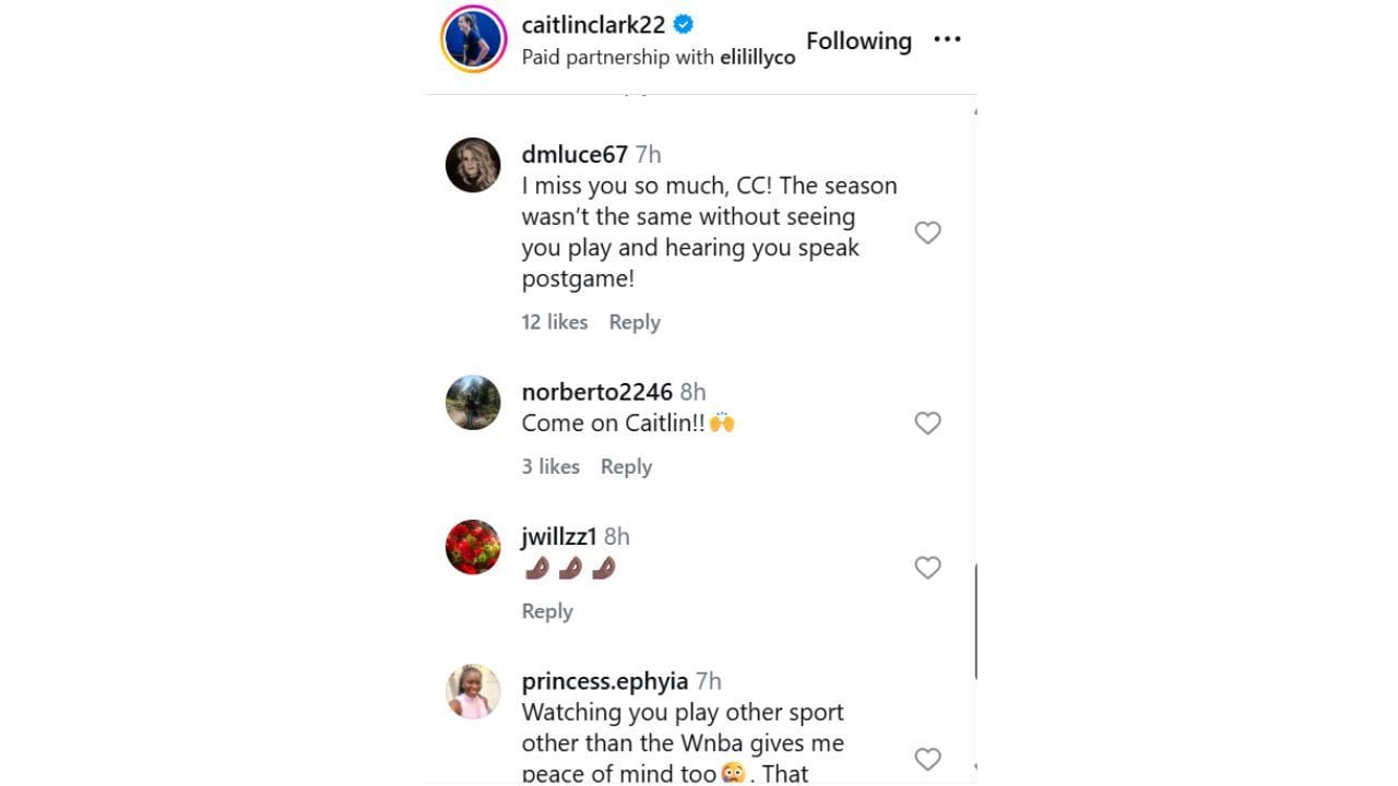 Fans also reacted to Clark&#039;s IG post. [photo: @caitlinclark22/IG]