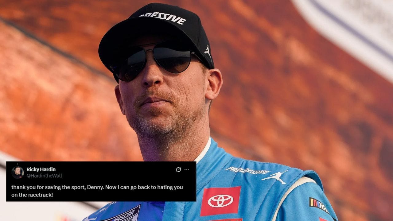NASCAR fans praise Denny Hamlin after 23XI/FRM and NASCAR settle anti-trust lawsuit. Images via Imagn.