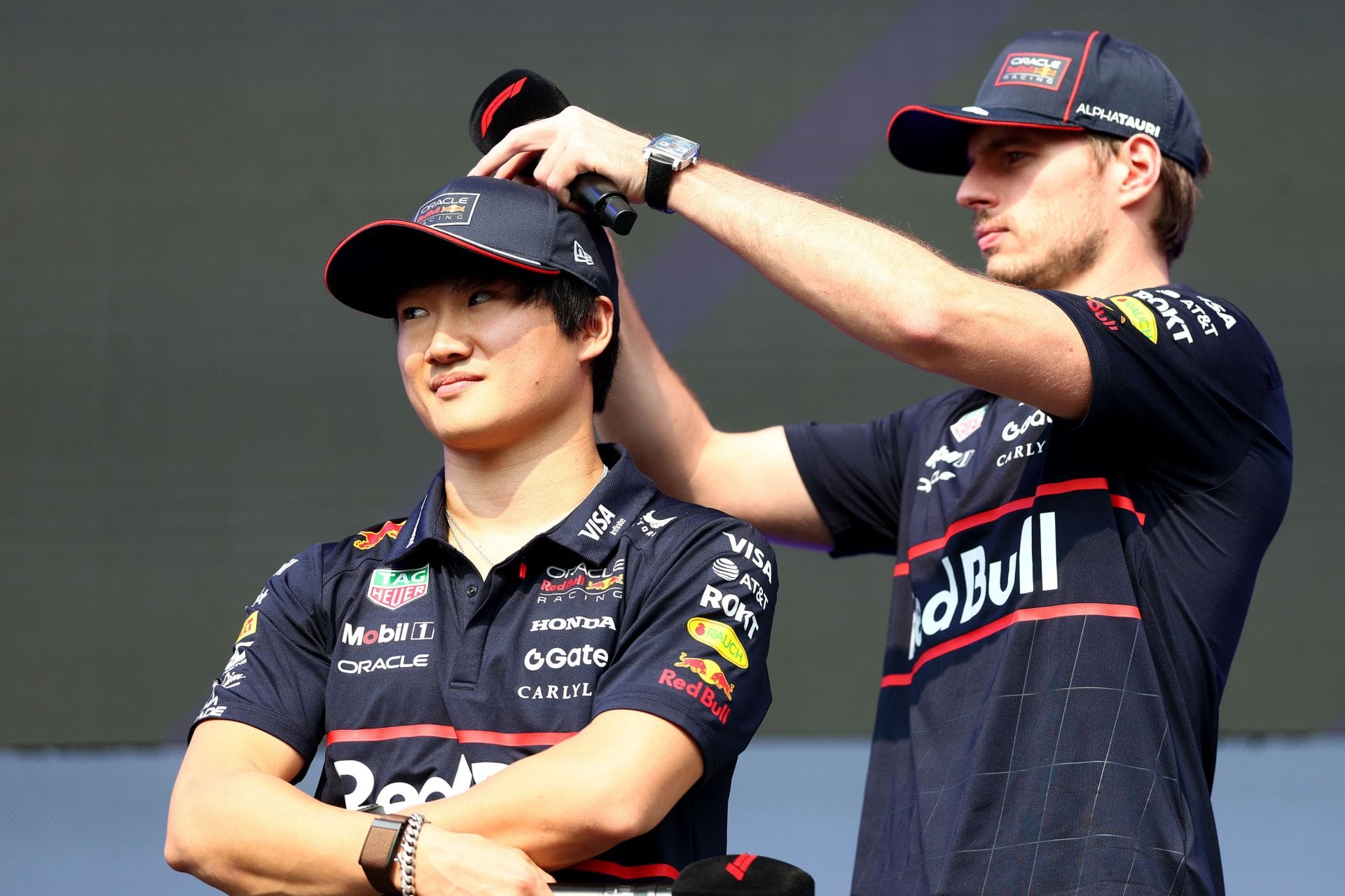 Yuki Tsunoda and Max Verstappen at the Abu Dhabi Grand Prix - Source: Getty