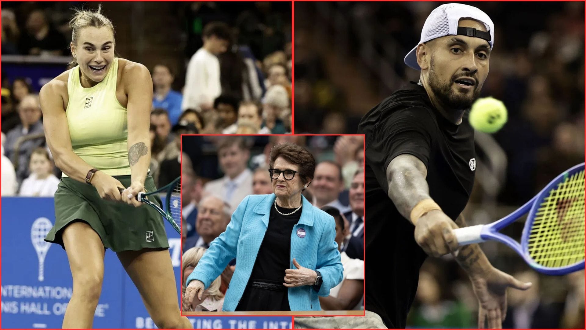 Aryna Sabalenka (L) Nick Kyrgios (R) Billie Jean King (inset) | Getty