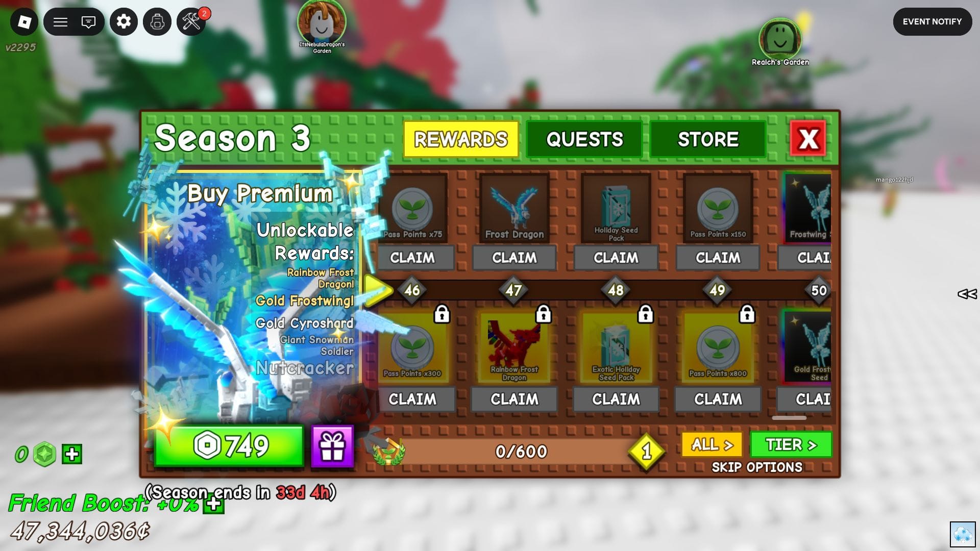 The Frost Dragon in the Season 3 Pass (Image via Roblox)