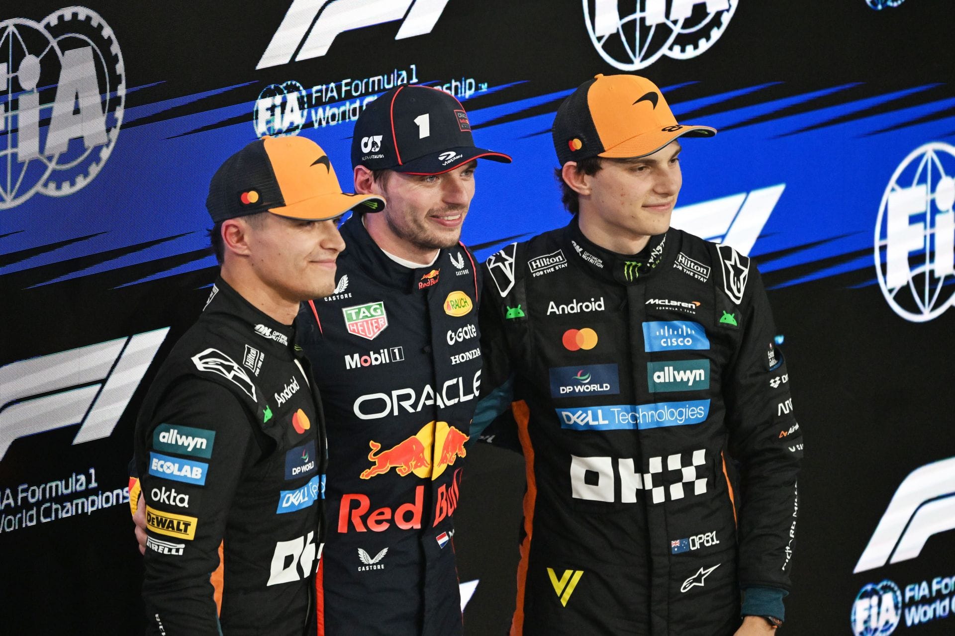 Lando Norris, Max Verstappen and Oscar Piastri after qualifying for the Abu Dhabi GP - Source: Getty