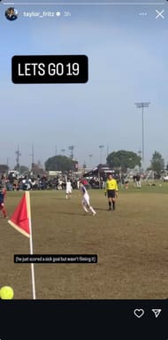 Fritz's Instagram Story about his son's soccer game dated Sunday, December 14, 2025 (Source: Instagram/taylor_fritz)