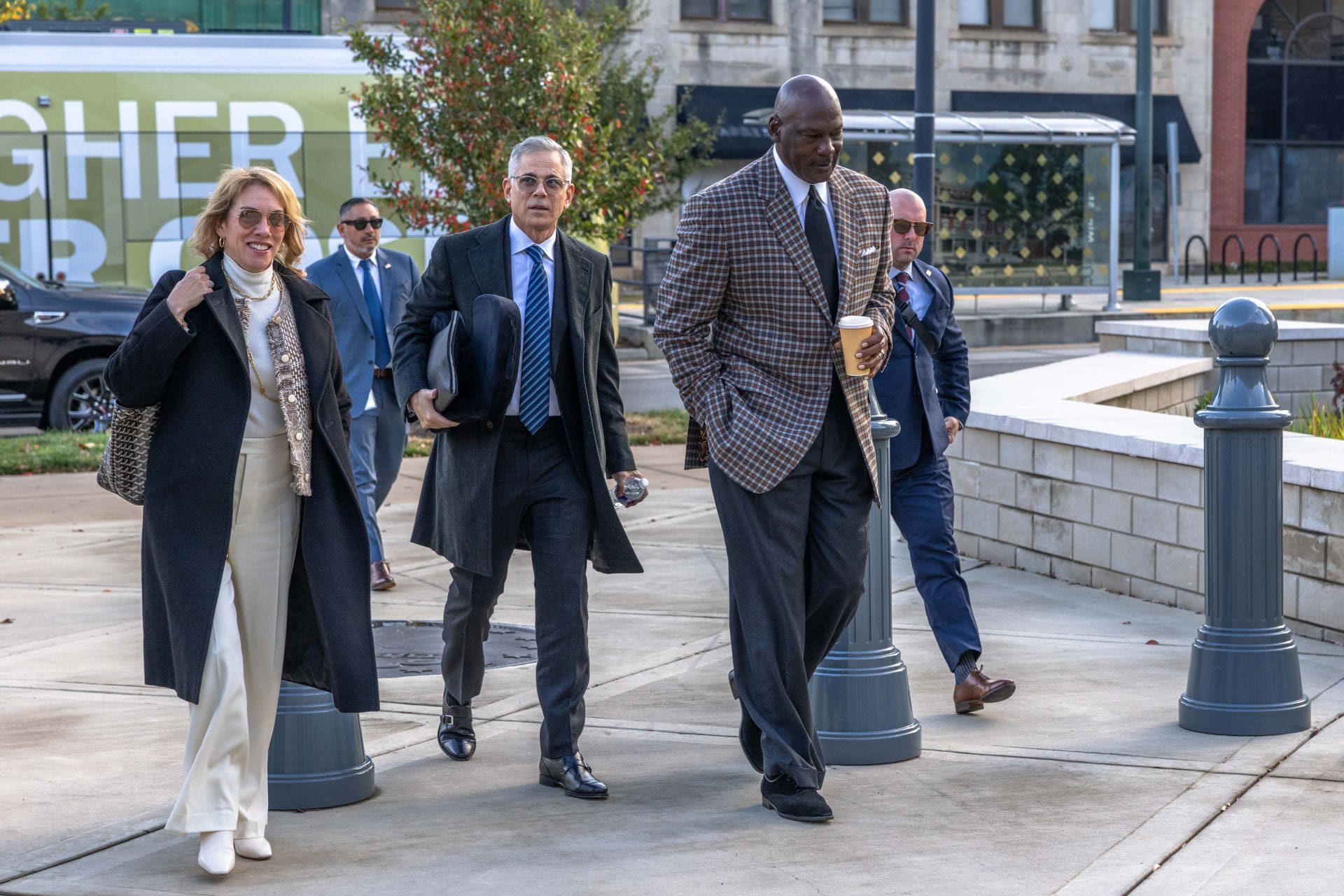 Curtis Polk (C) and Michael Jordan (R) at the Charlotte Federal court. Source: Getty