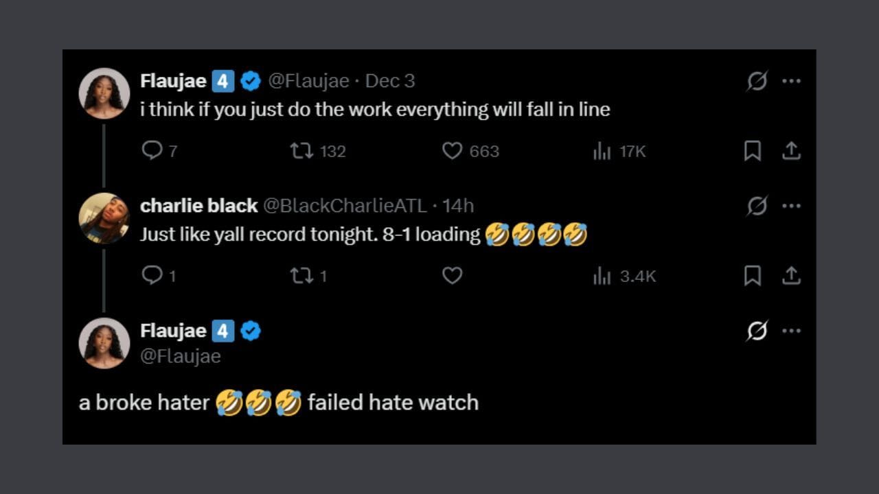 Flau&#039;Jae Johnson slams a hater on her X account. (Credits: @Flaujae/X)