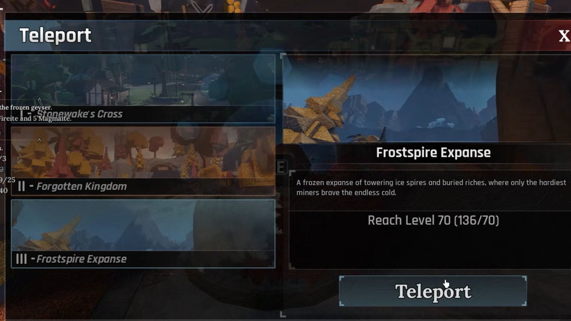 Požiadavka na úroveň pre Frostspire Expanse (obrázok cez Roblox)