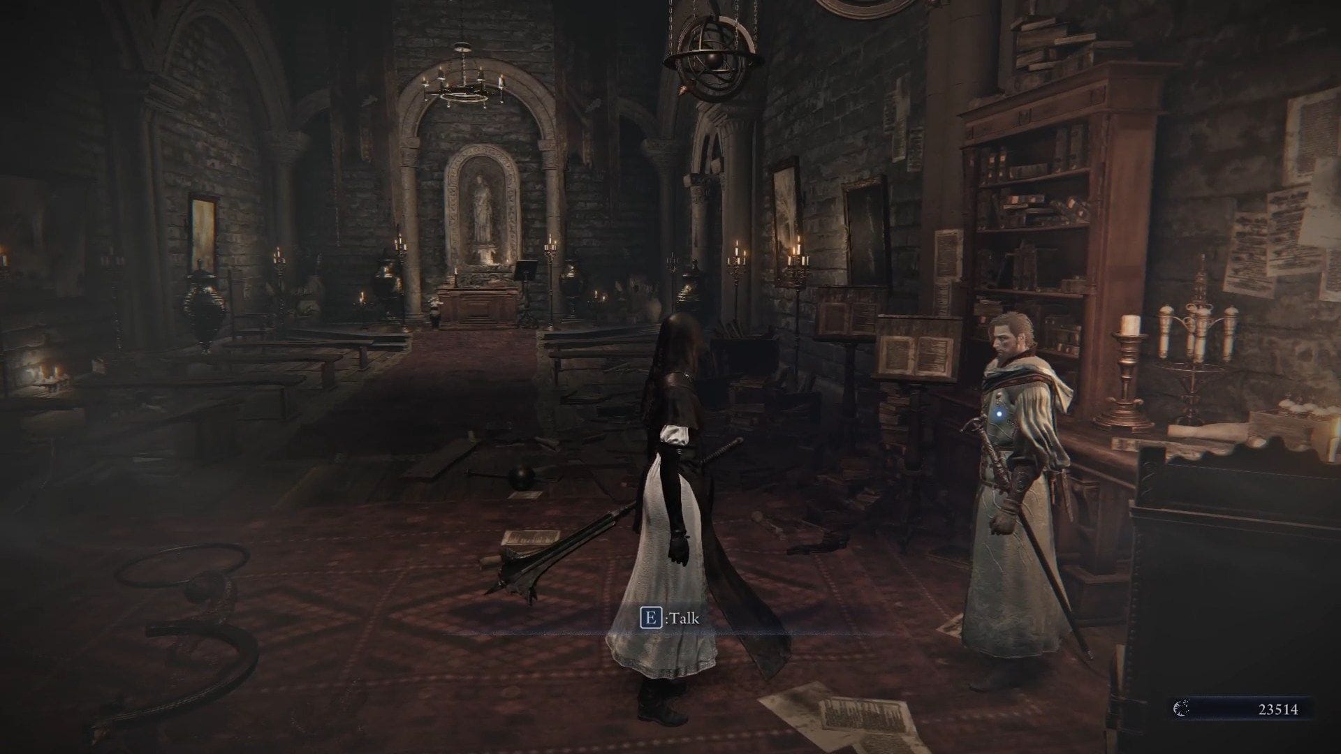 Speak with the Scholar at the Chapel to end the chapter (Image via FromSoftware)