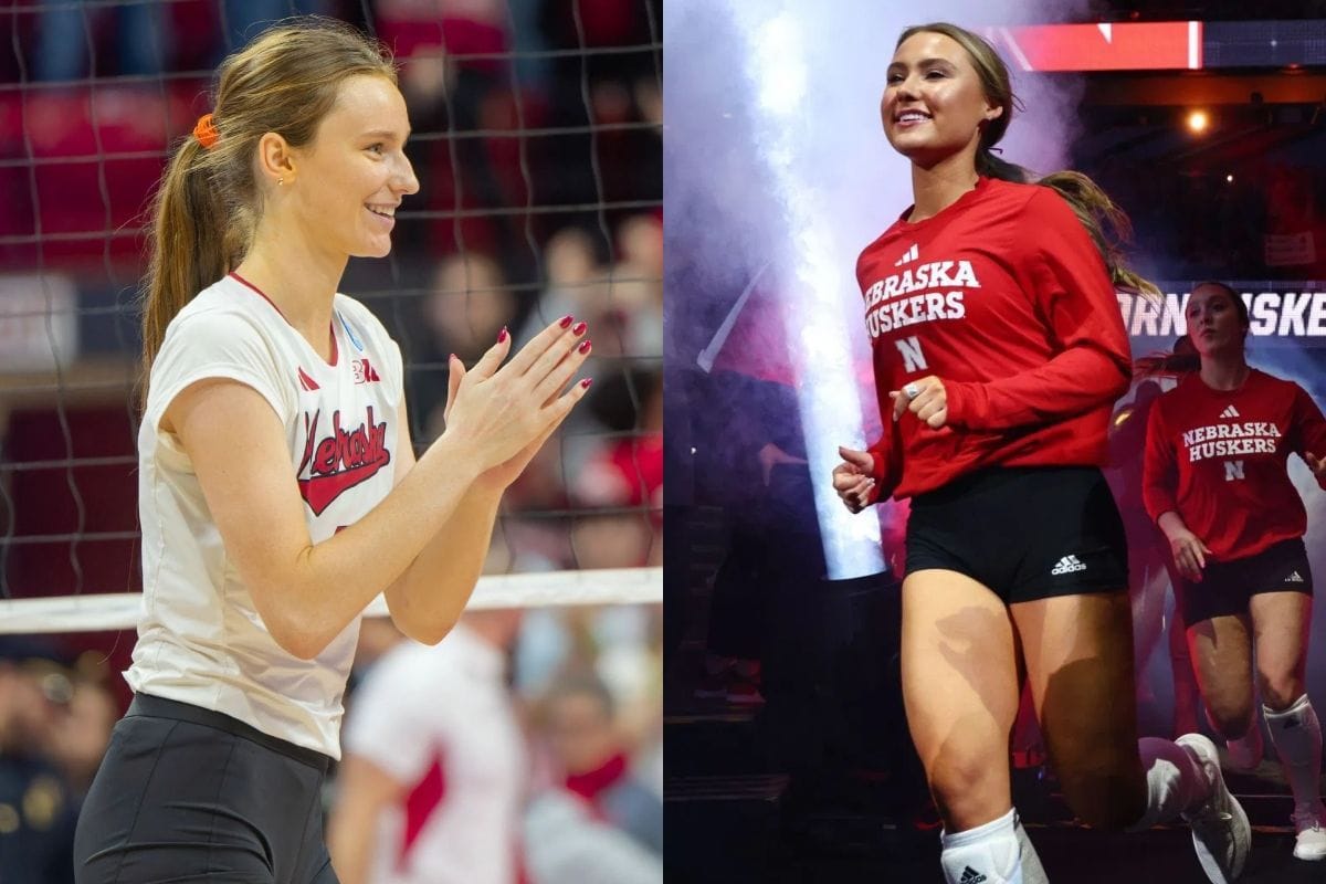 Nebraska volleyball's Maisie Boesiger reacts as Bergen Reilly named in contention for prestigious award