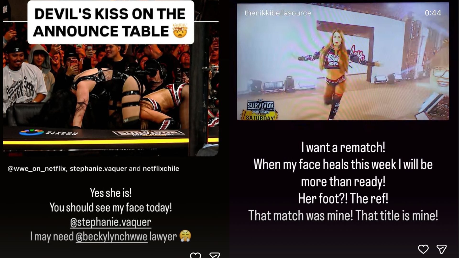 The veteran battled Vaquer at Survivor Series. [Image credits: Bella on Instagram]