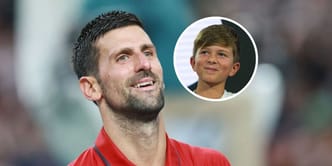 WATCH: Novak Djokovic playfully handicaps himself while playing tennis with his son Stefan in Greece