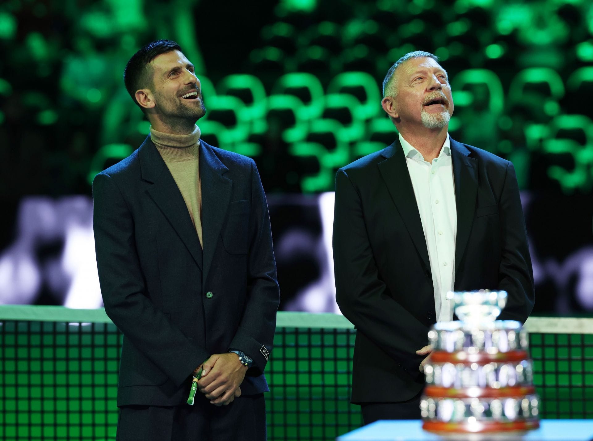 Novak Djokovic (left) and Boris Becker (right) at the 2025 Davis Cup Finals (Source: Getty)