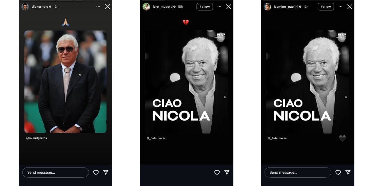 Novak Djokovic, Lorenzo Musetti and Jasmine Paolini&#039;s Instagram stories