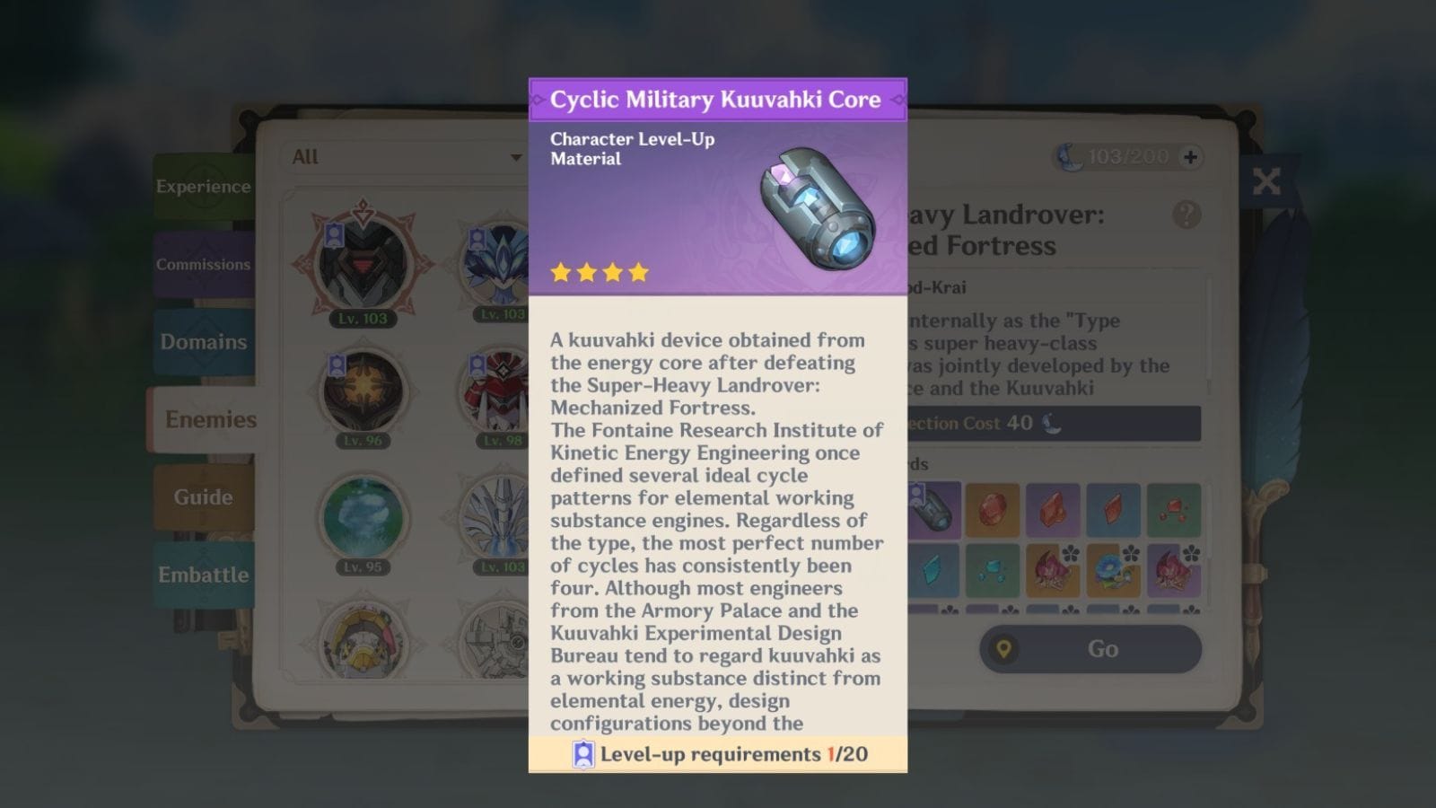 Cyclic Military Kuuvahki Core boss materials (Image via HoYoverse)