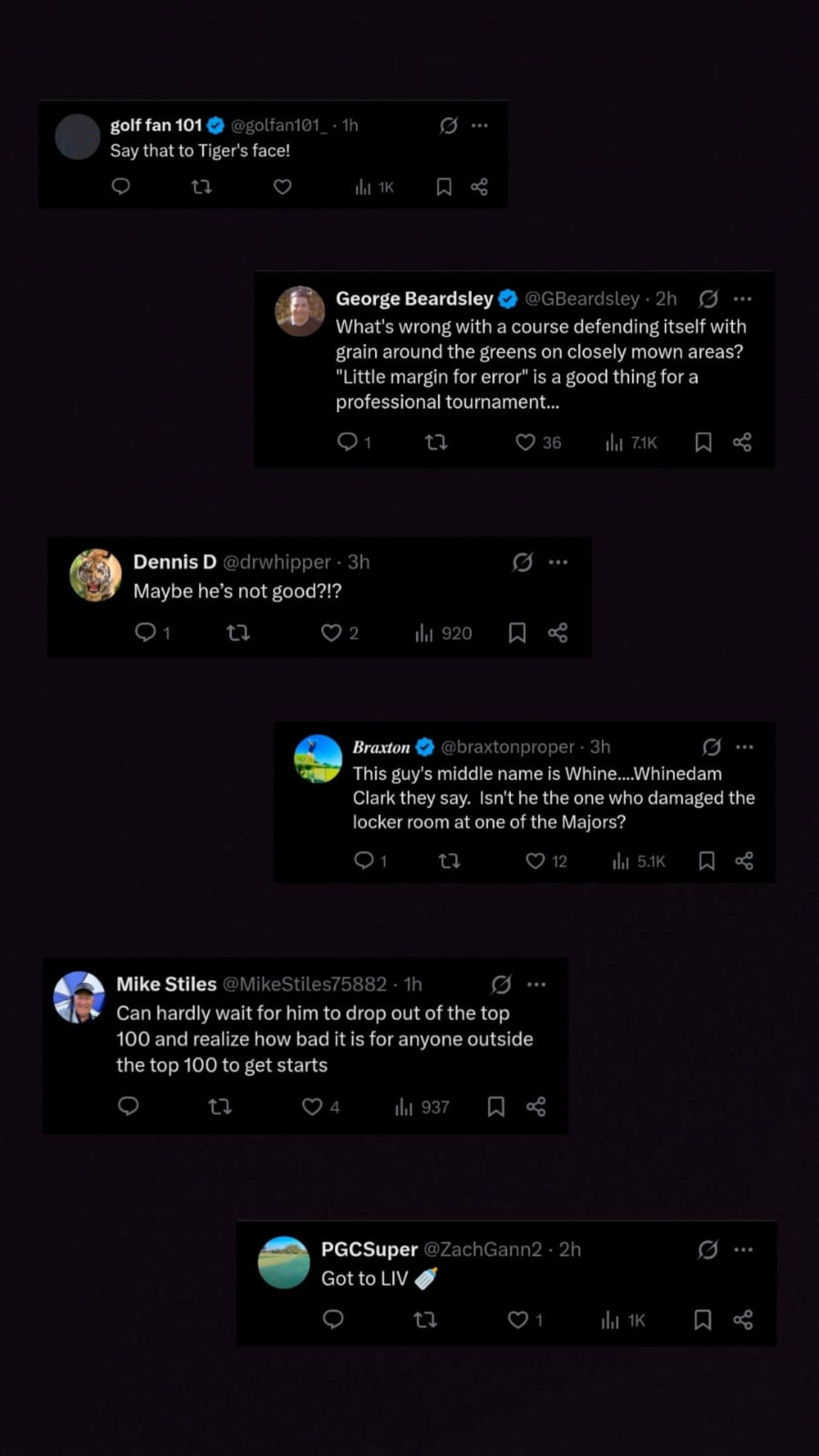 Screenshot of Fan Reactions from NUCLR Golf&#039;s post on X 
