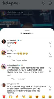 Chris Evert's comment on the Instagram post featuring Frances Tiafoe's take on revamping his team (Source: Instagram/christianscourt)