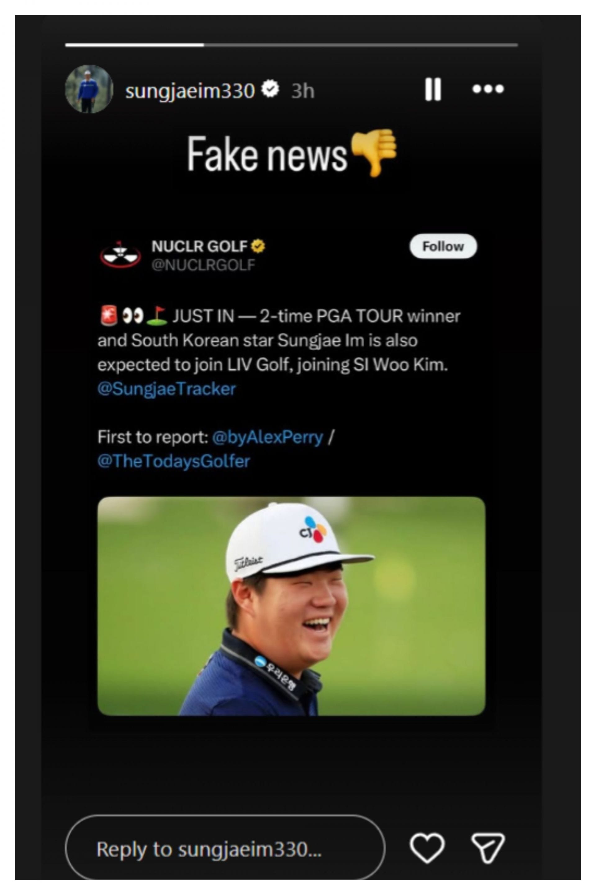 Sungjae Im opens up about the rumors of him joining LIV Golf/@sungjaeim330