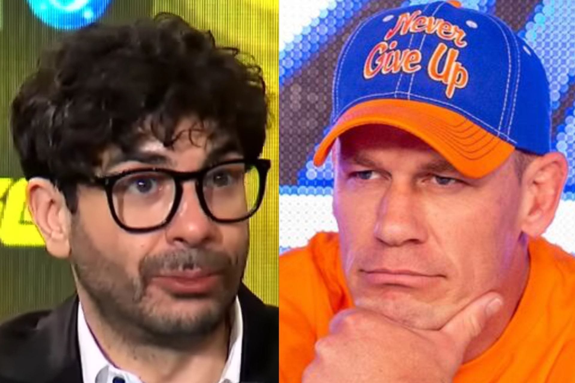 Tony Khan (left) and John Cena (right) (Images via AEW YouTube and WWE.com) 