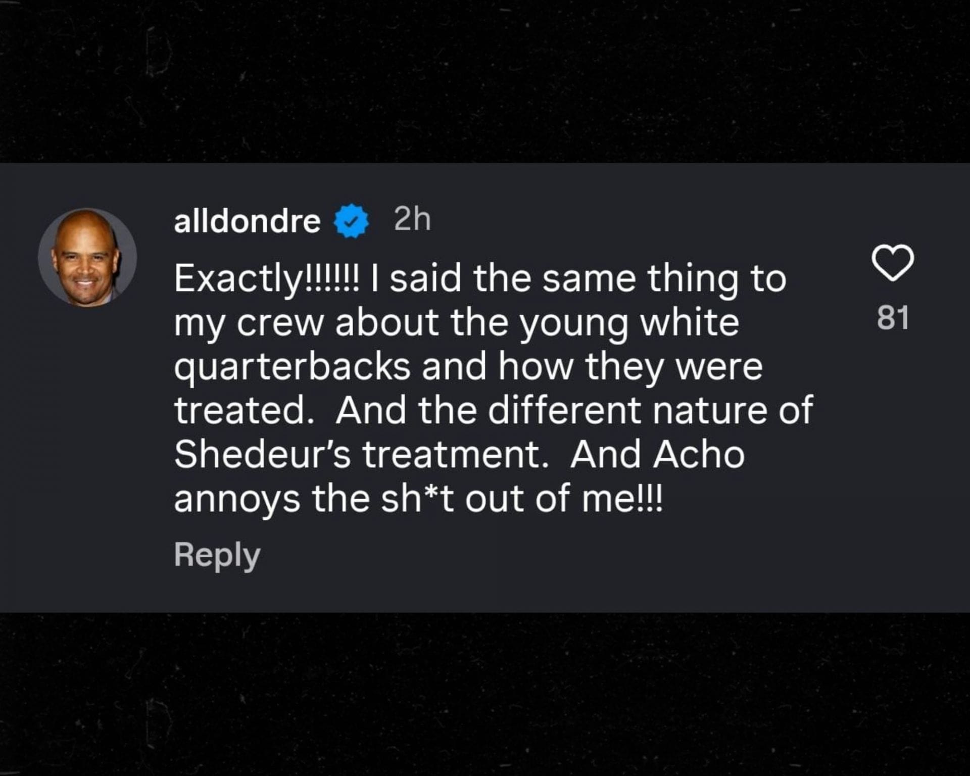 Dondre Whitfield&#039;s comment on the Instagram post of &quot;All the Smoke&quot; (Credits: IG/@allthesmoke)