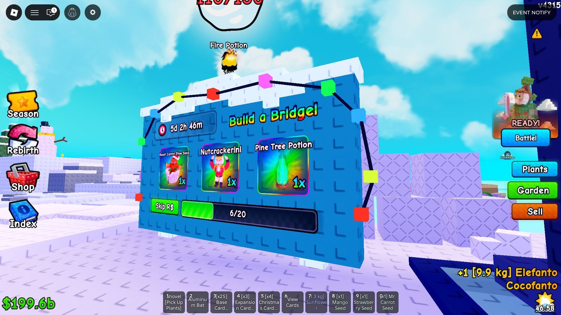 The Pine Tree Potion is the last reward for building the Snow Bridge (Image via Roblox)