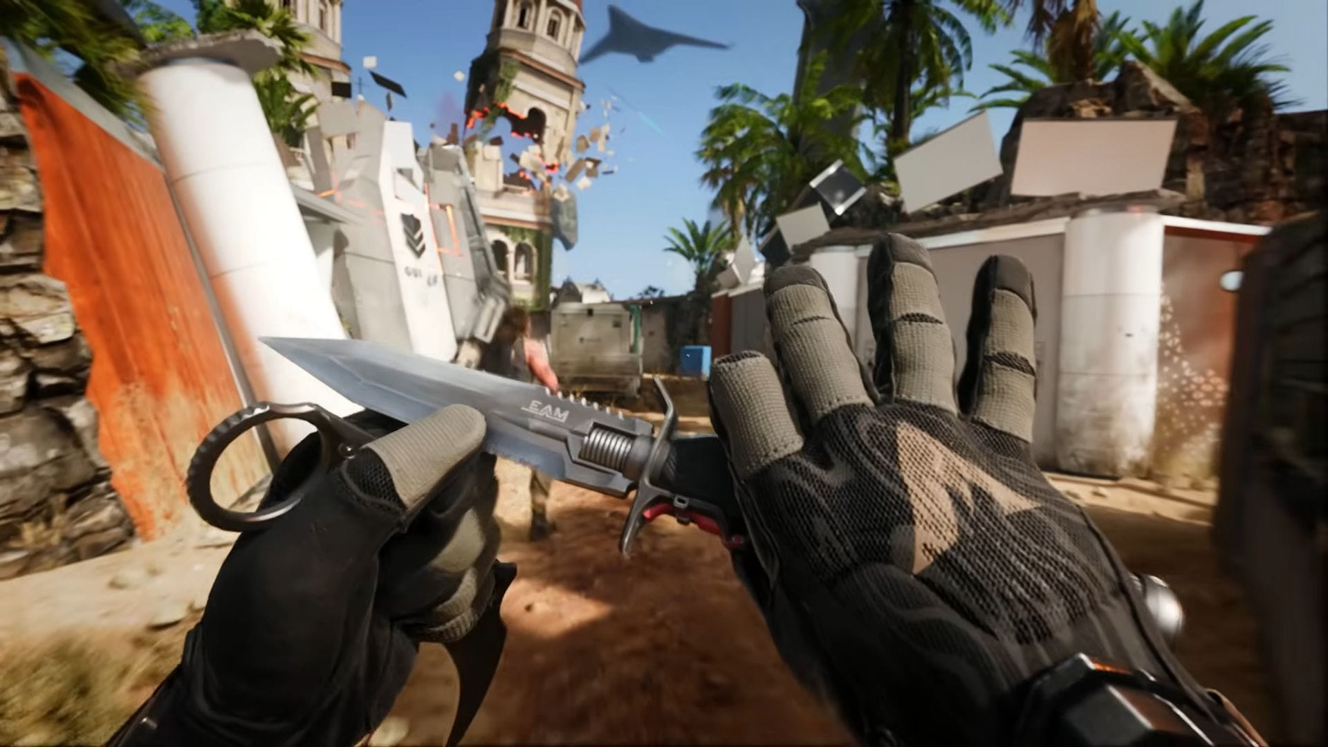 A still from Black Ops 7 Season One launch trailer,  Sticks and Stones in Black Ops 7, Black Ops wager match, Sticks and Stones Black Ops 1, Black Ops 7 Season 1, Warzone Season 1, Sticks and Stones game mode, Season 1 update BO7,How to play Sticks and Stones, Sticks and Stones crossbow, Black Ops 7 crossbow, Ballistic Knife