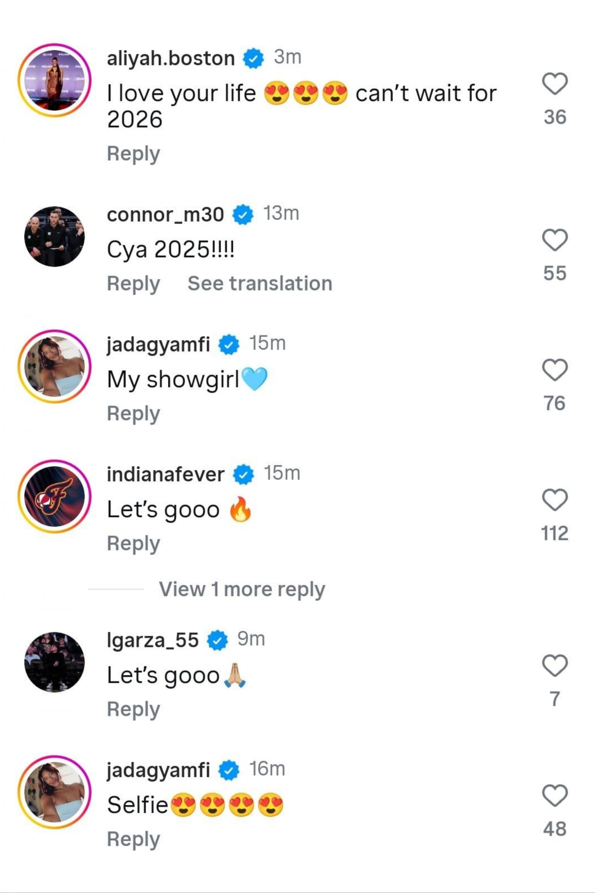 Friends react to Caitlin Clark's Instagram post