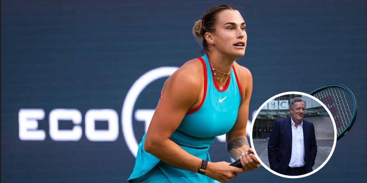 Aryna Sabalenka and (inset) Piers Morgan. (Photos: Getty)