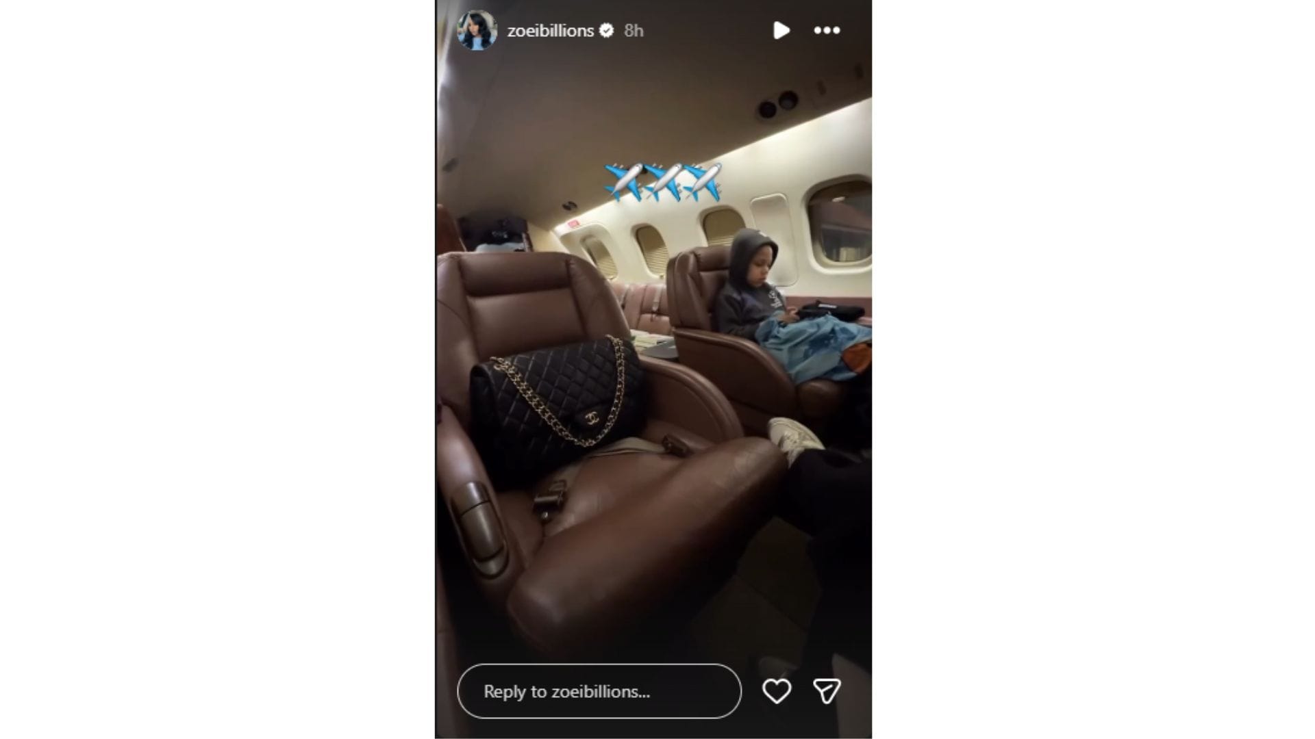 Brown&#039;s wife, Zoei Billions, gave a glimpse at her flight on a private plane.  (Credit: @zoeibillions)